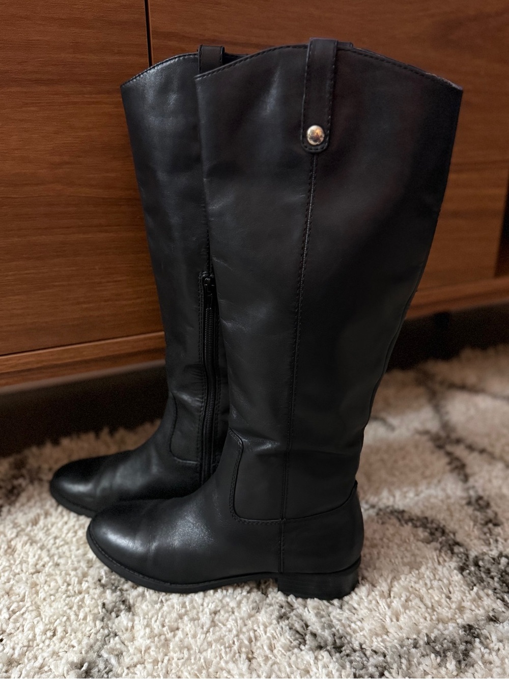I.N.C. International Concepts Fawne, Black Leather Knee-High Riding Boots, Sz. 8